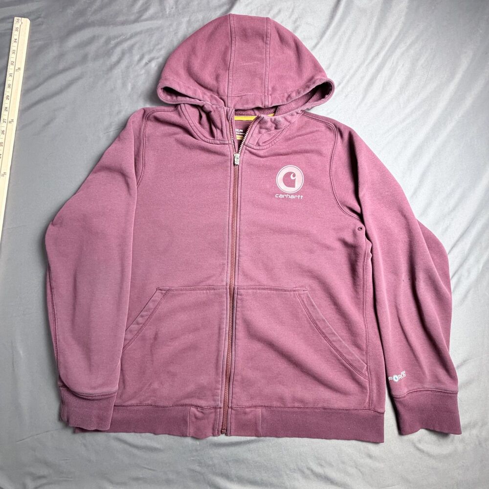 Women XXL Carhartt Maroon Full Zip Hooded Sweatshirt Distressed Outdoor Utility